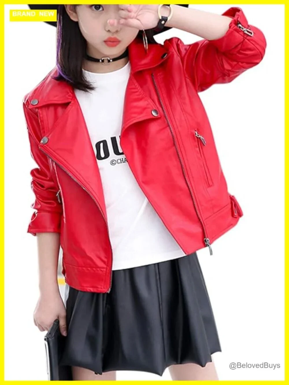 Girls Faux Leather Motorcycle Jacket PU Leather Slim Coat